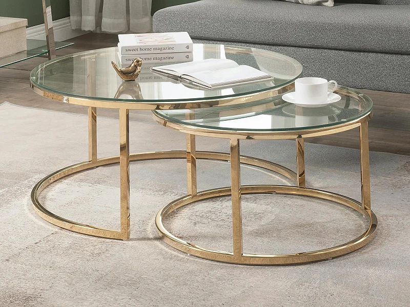 Tables basses gigognes en verre trempé et acier inoxydable - Doré - MAEVANE II de Pascal MORABITO