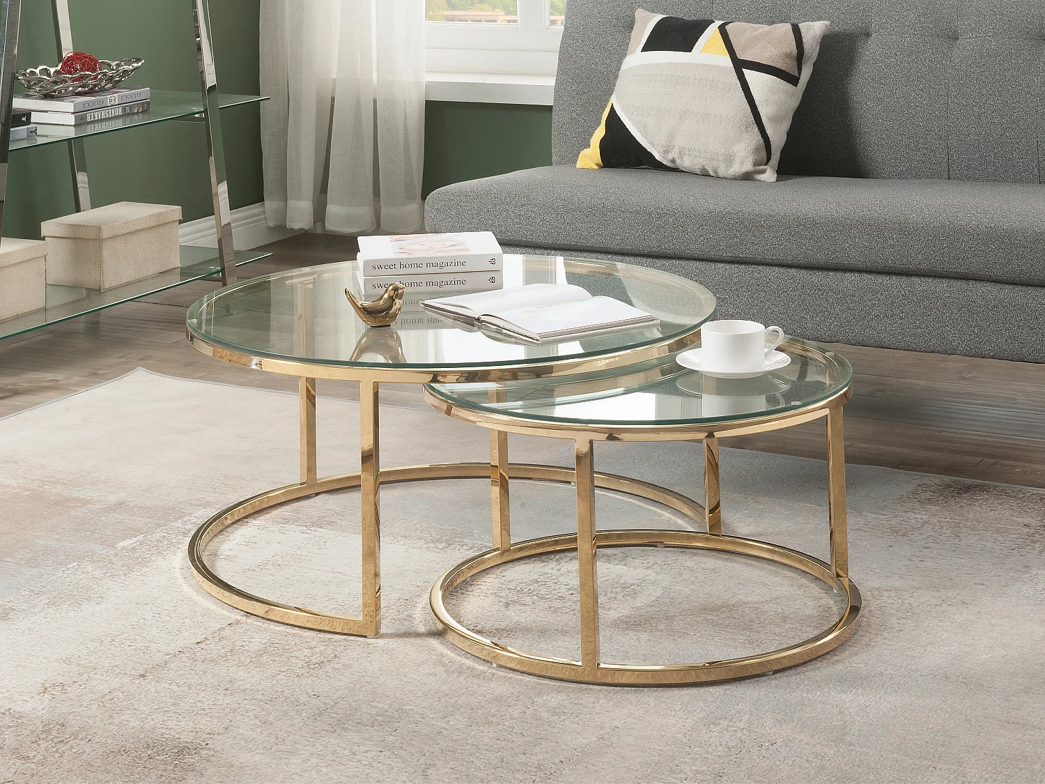 Tables basses gigognes en verre trempé et acier inoxydable - Doré - MAEVANE II de Pascal MORABITO