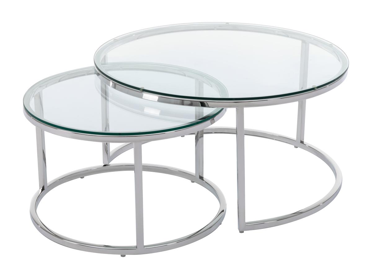 Couchtisch 2er-Set aus gehärtetem Glas & Edelstahl - Silberfarben - MAEVANE günstig online kaufen
