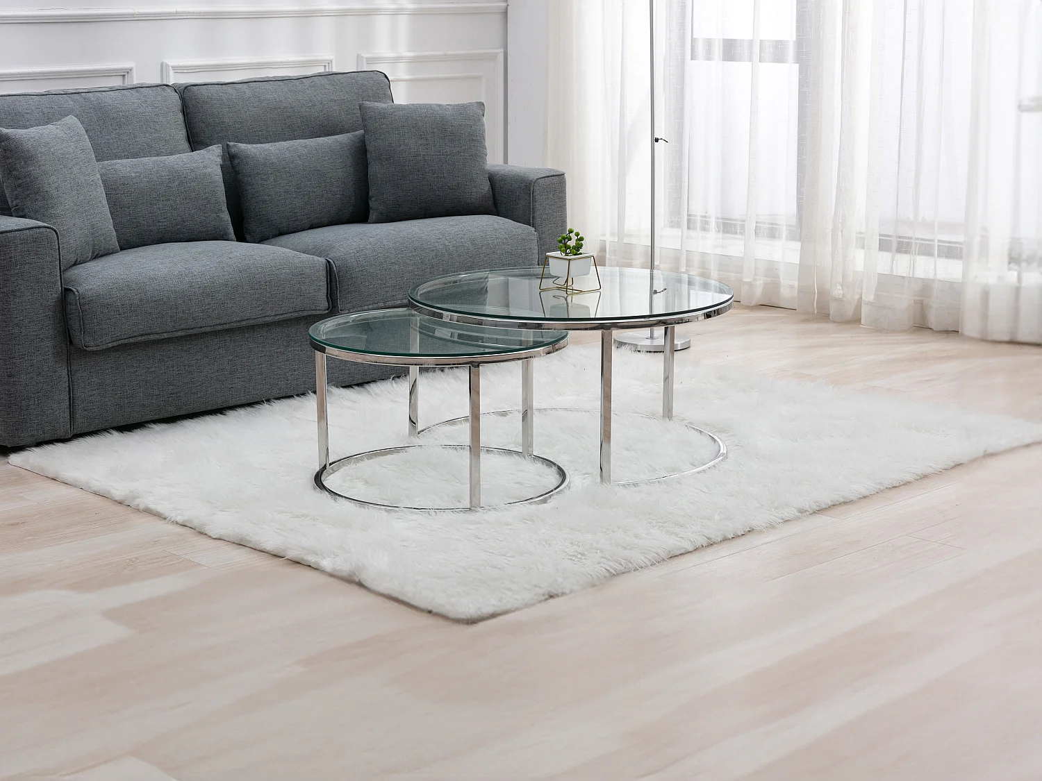 Tables basses gigognes en verre trempé et acier inoxydable - Argenté - MAEVANE II de Pascal MORABITO