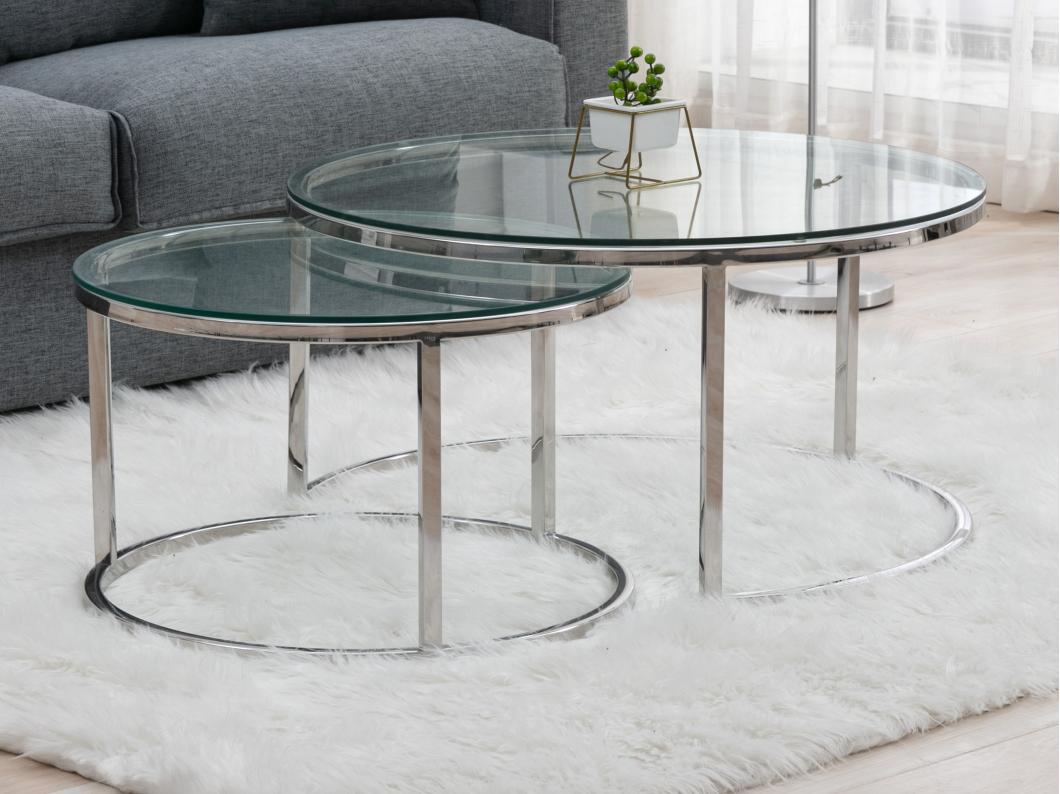 Tables basses gigognes en verre trempé et acier inoxydable - Argenté - MAEVANE II de Pascal MORABITO