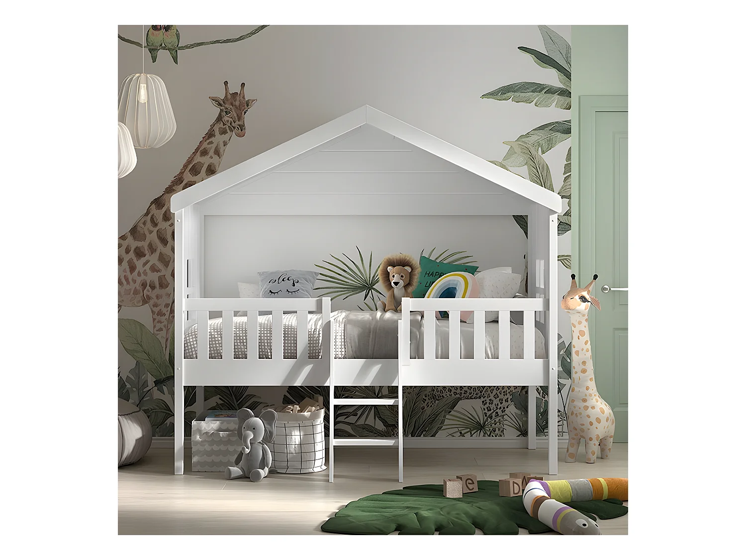 Lit Cabane Enfant "Housebed" 90x200cm Blanc