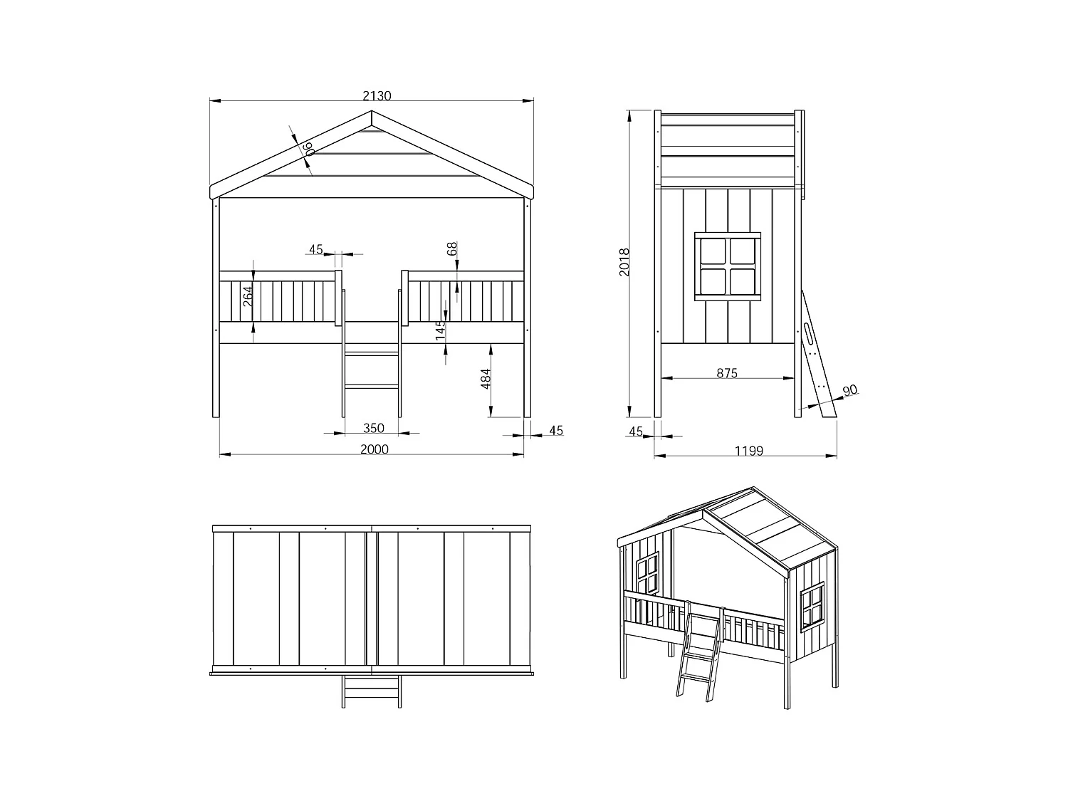 Lit Cabane Enfant "Housebed" 90x200cm Blanc