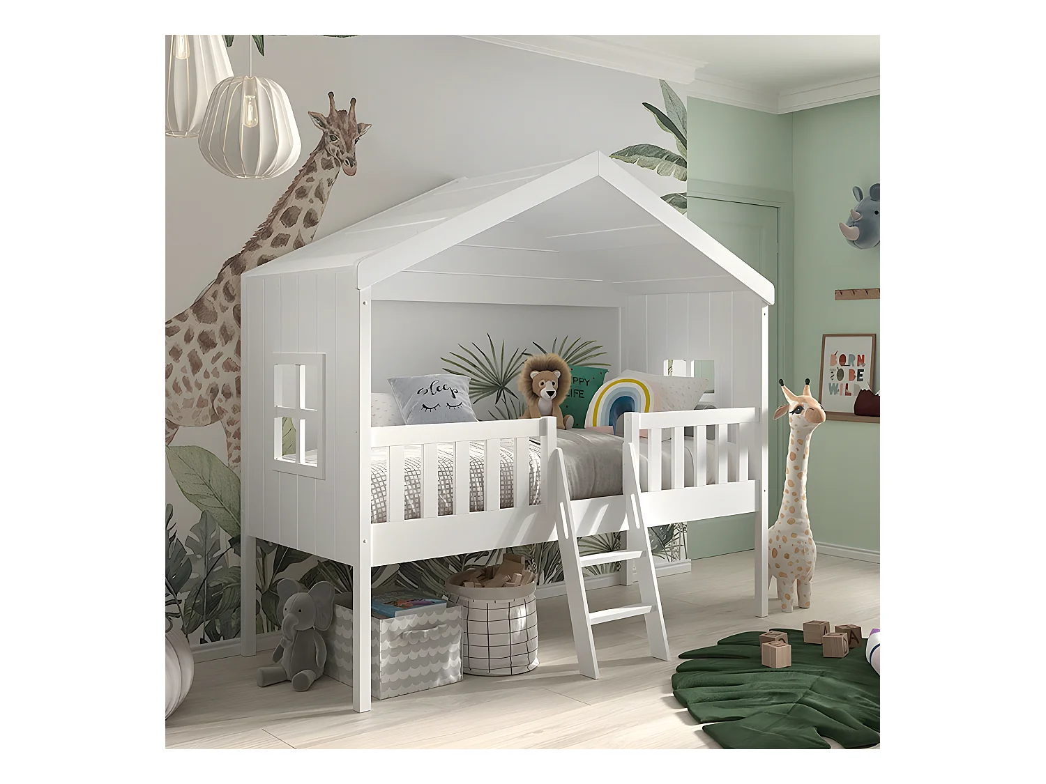 Lit Cabane Enfant "Housebed" 90x200cm Blanc