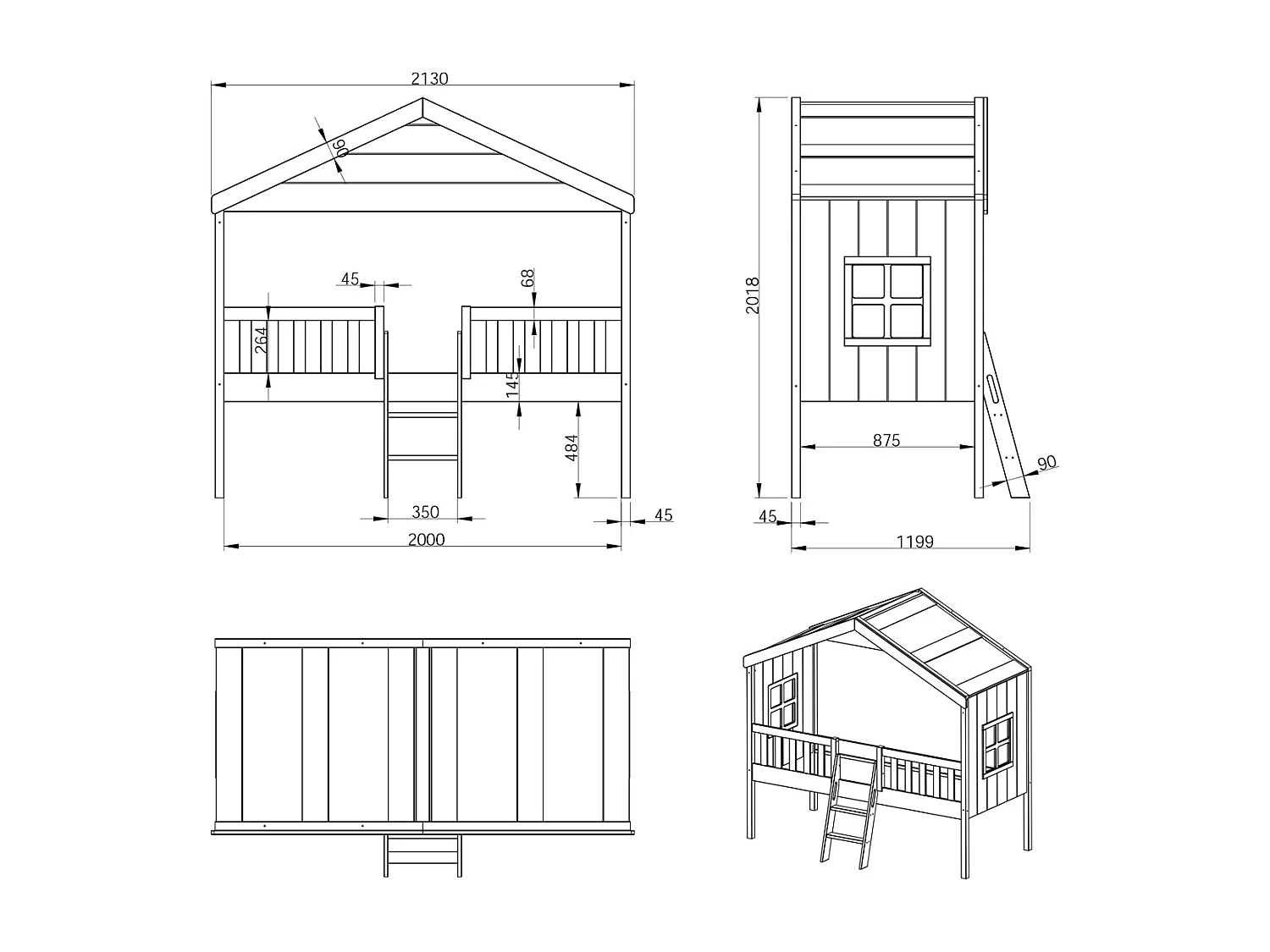 Lit Cabane Enfant "Housebed" 90x200cm Blanc