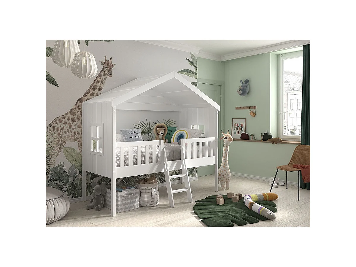 Lit Cabane Enfant "Housebed" 90x200cm Blanc