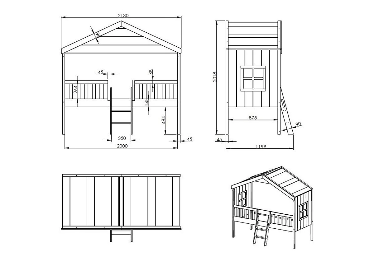 Lit Cabane Enfant "Housebed" 90x200cm Blanc