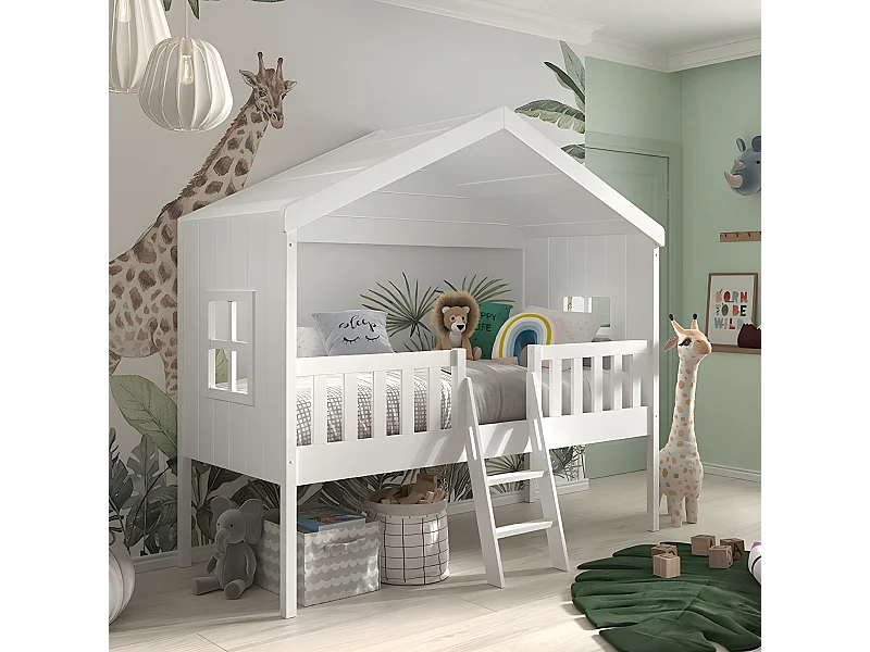 Lit Cabane Enfant "Housebed" 90x200cm Blanc