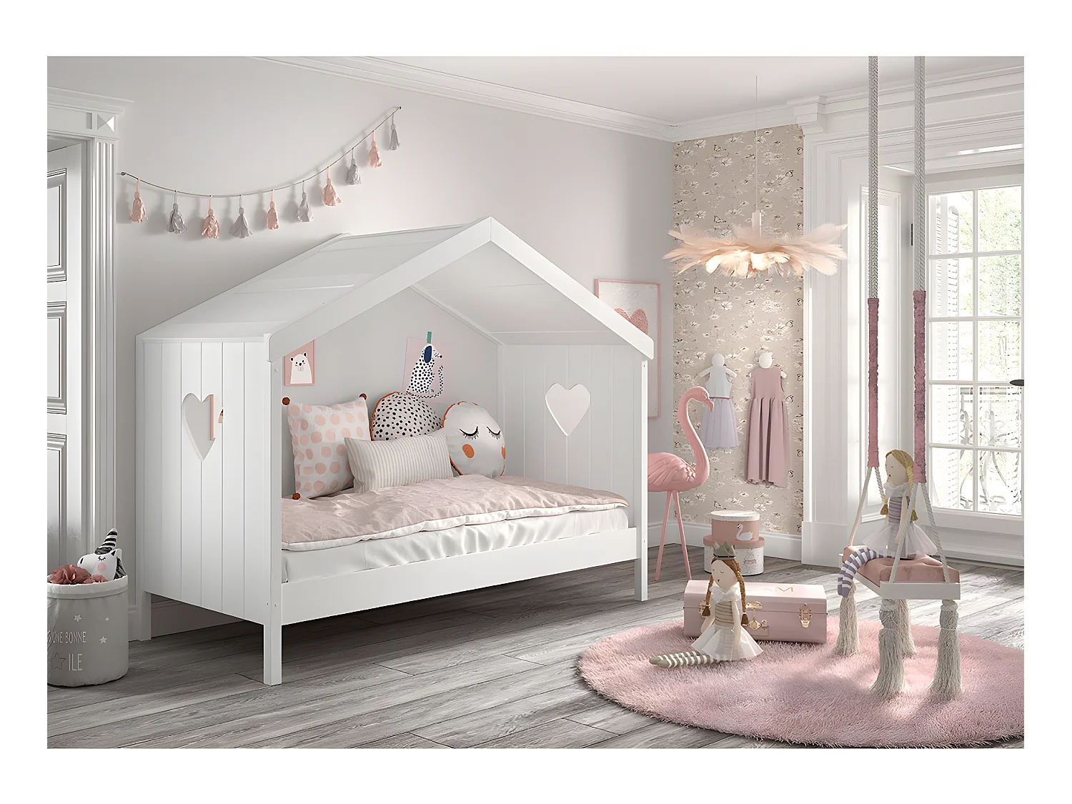 Lit cabane ouvert 90x200 sommier inclus Amori Blanc