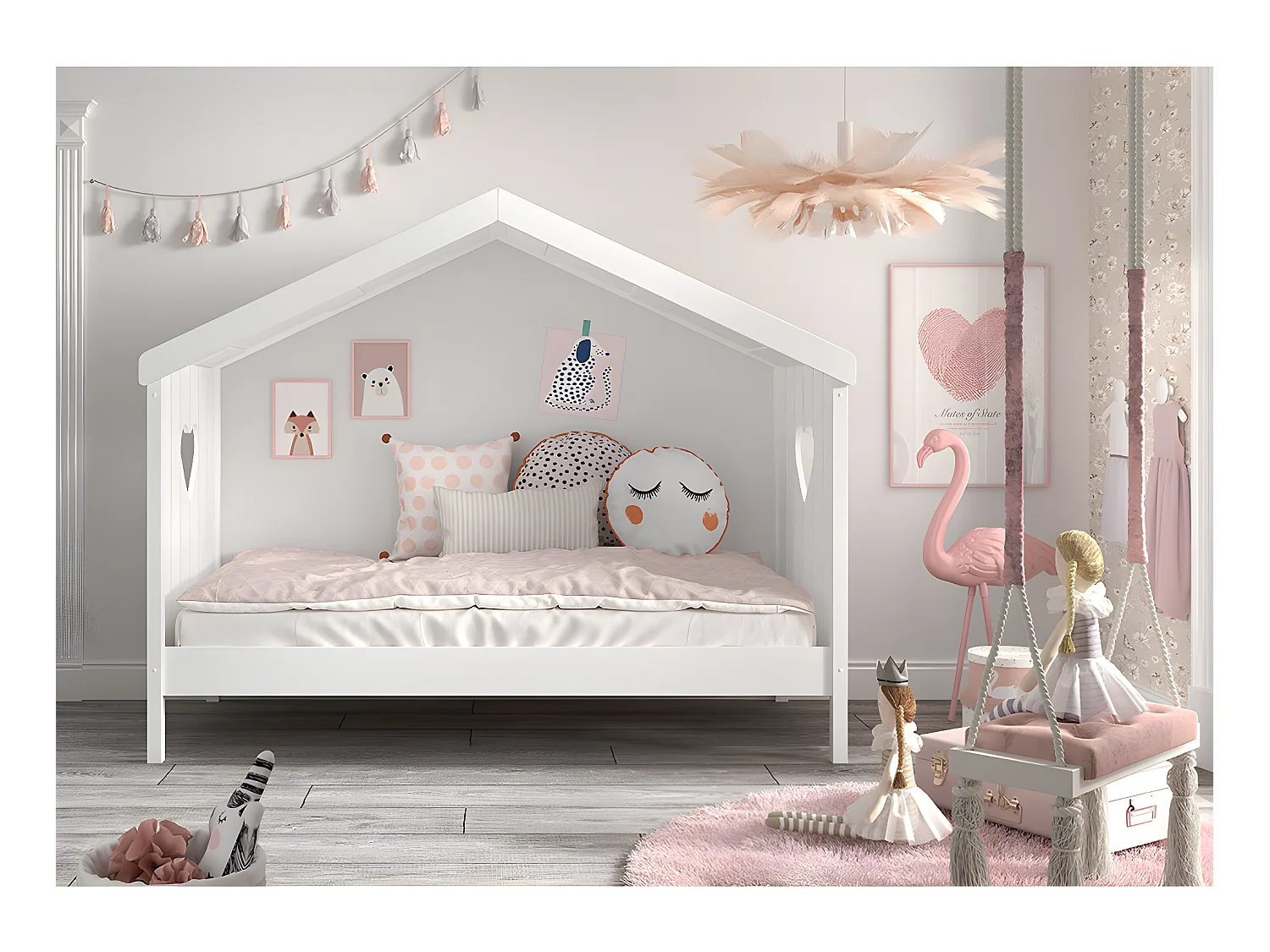 Lit cabane ouvert 90x200 sommier inclus Amori Blanc