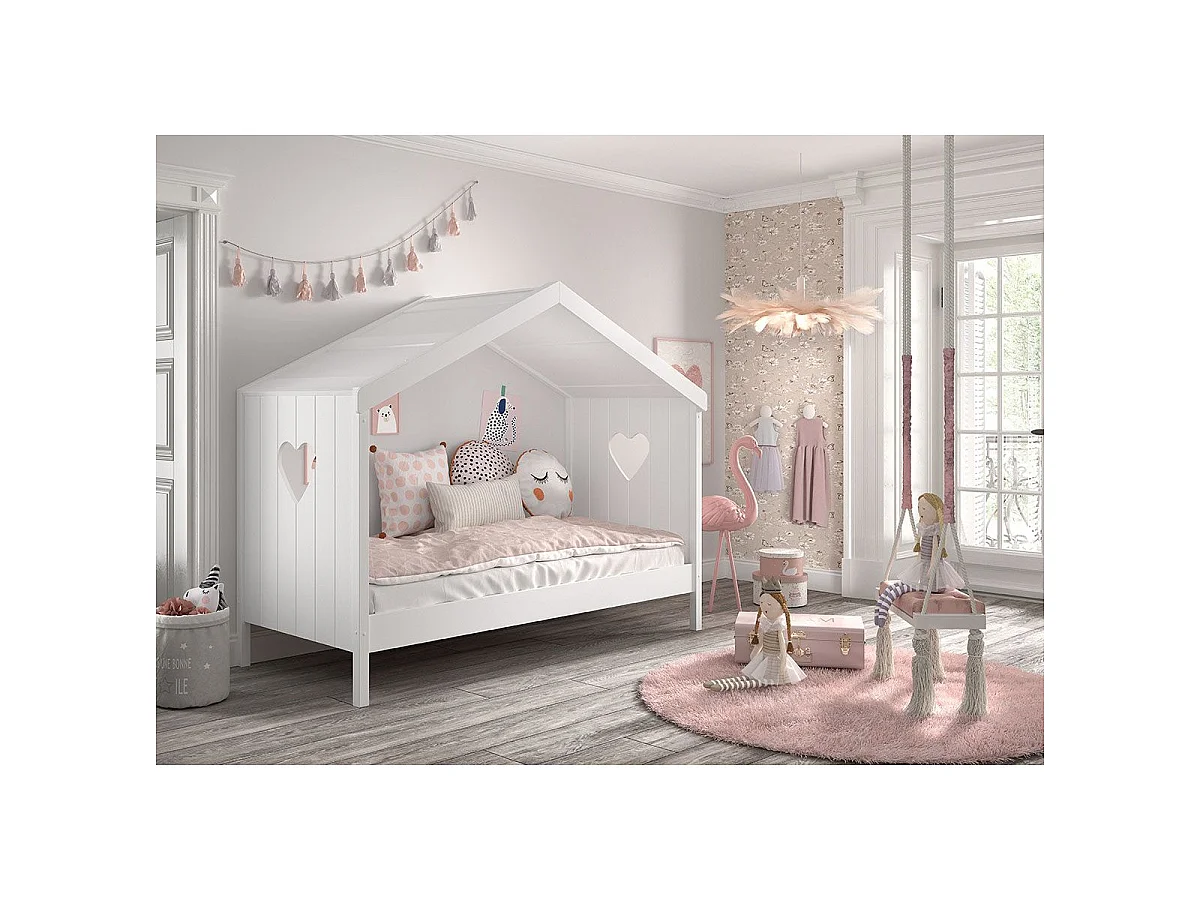 Lit Cabane Enfant Ouvert "Amori" 90x200cm Blanc