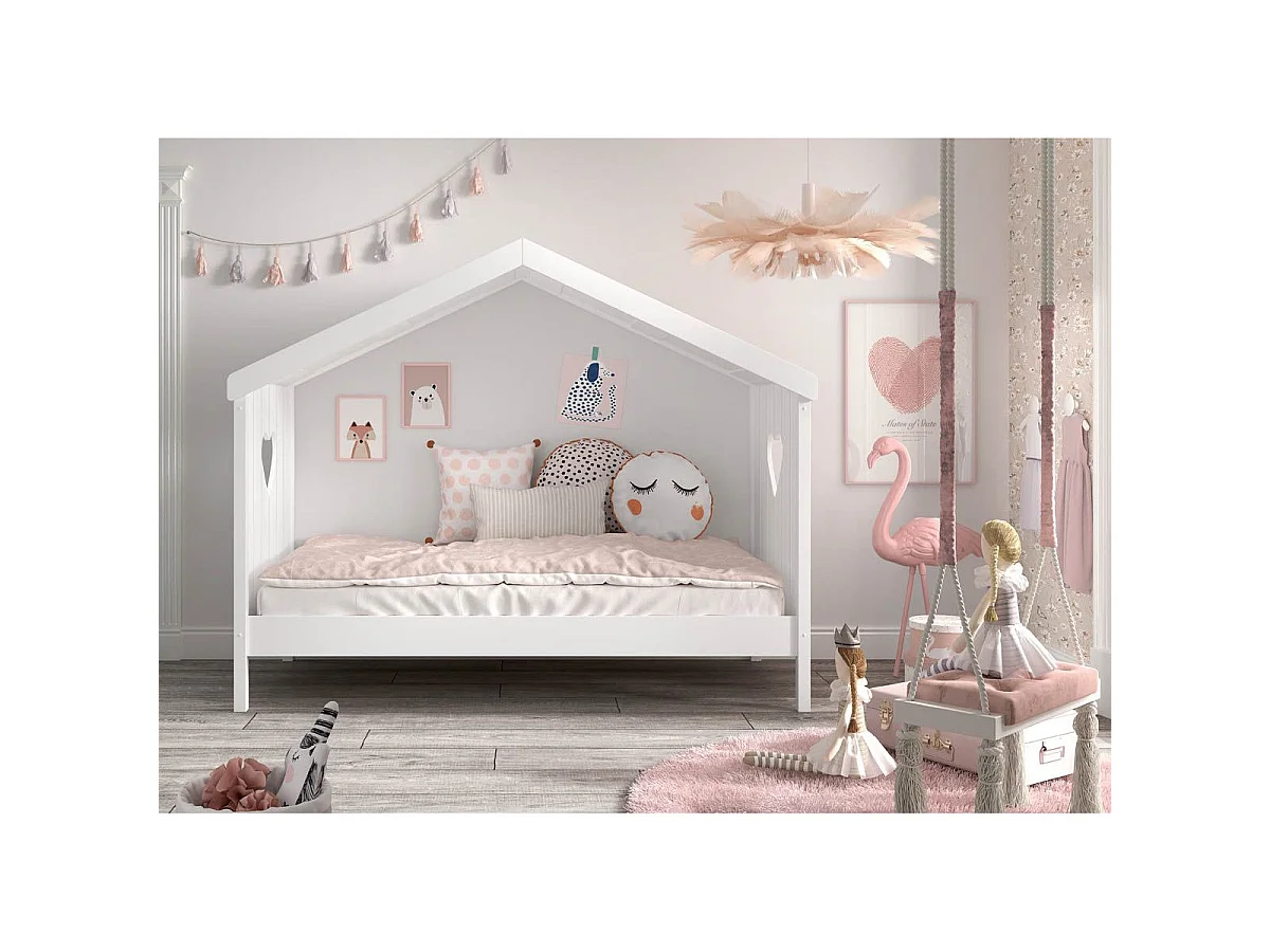 Lit Cabane Enfant Ouvert "Amori" 90x200cm Blanc