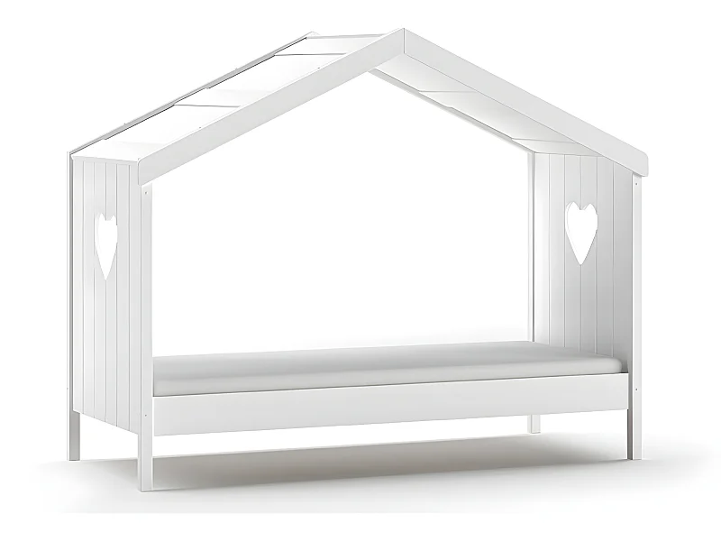 Lit cabane ouvert 90x200 sommier inclus Amori Blanc