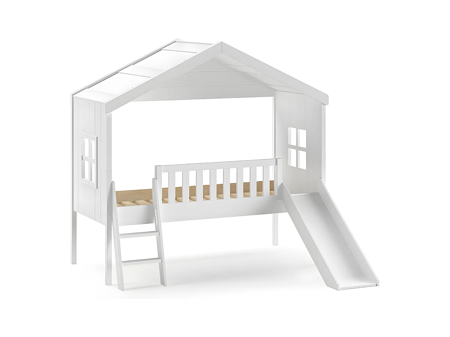Lit Cabane & Toboggan Enfant "Housebed" 90x200cm Blanc