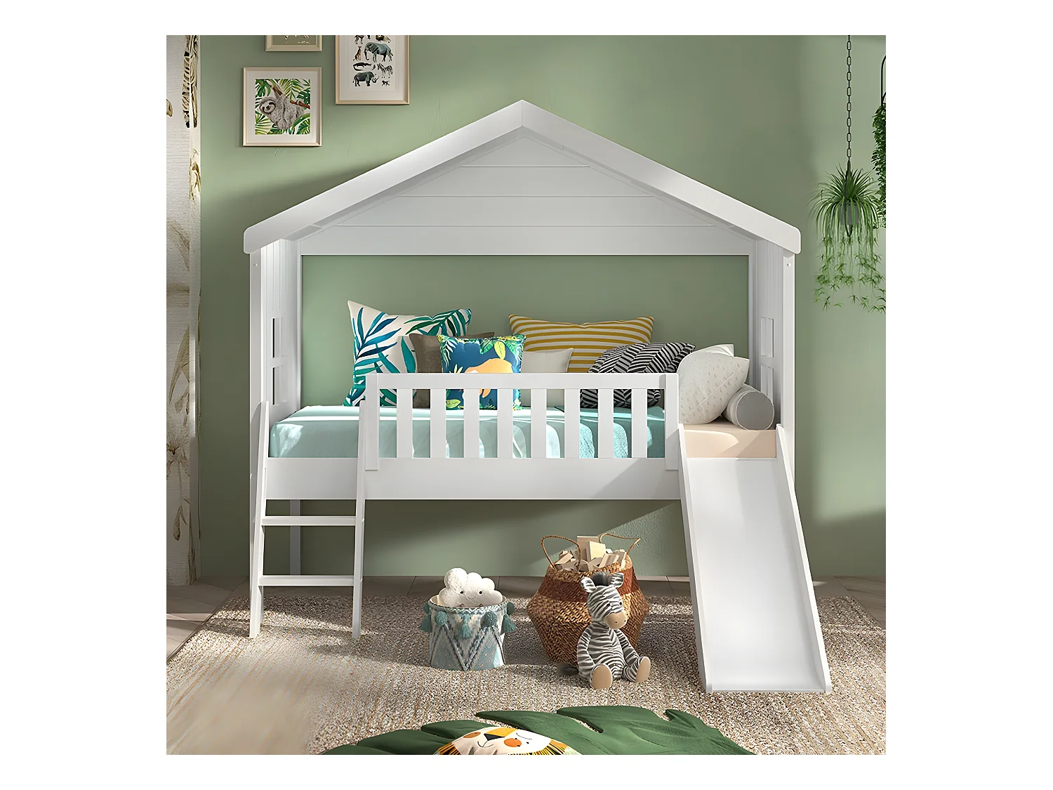 Lit Cabane & Toboggan Enfant "Housebed" 90x200cm Blanc
