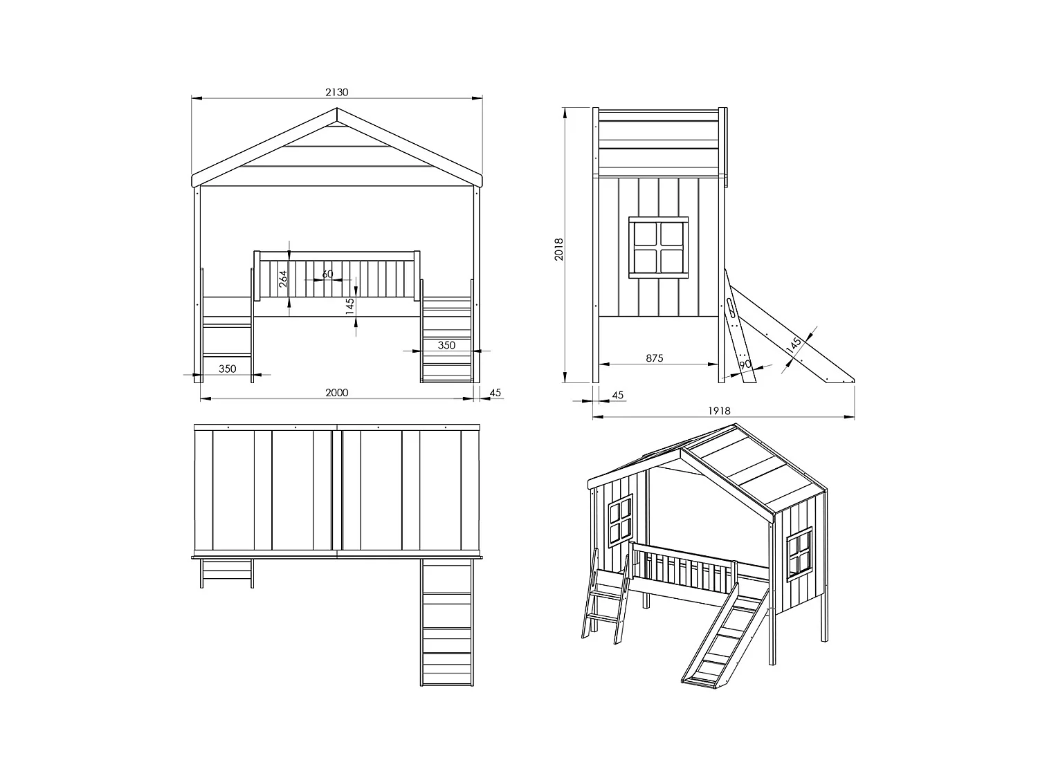 Lit Cabane & Toboggan Enfant "Housebed" 90x200cm Blanc