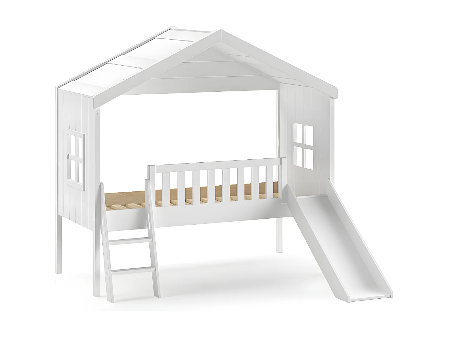 Lit Cabane & Toboggan Enfant "Housebed" 90x200cm Blanc