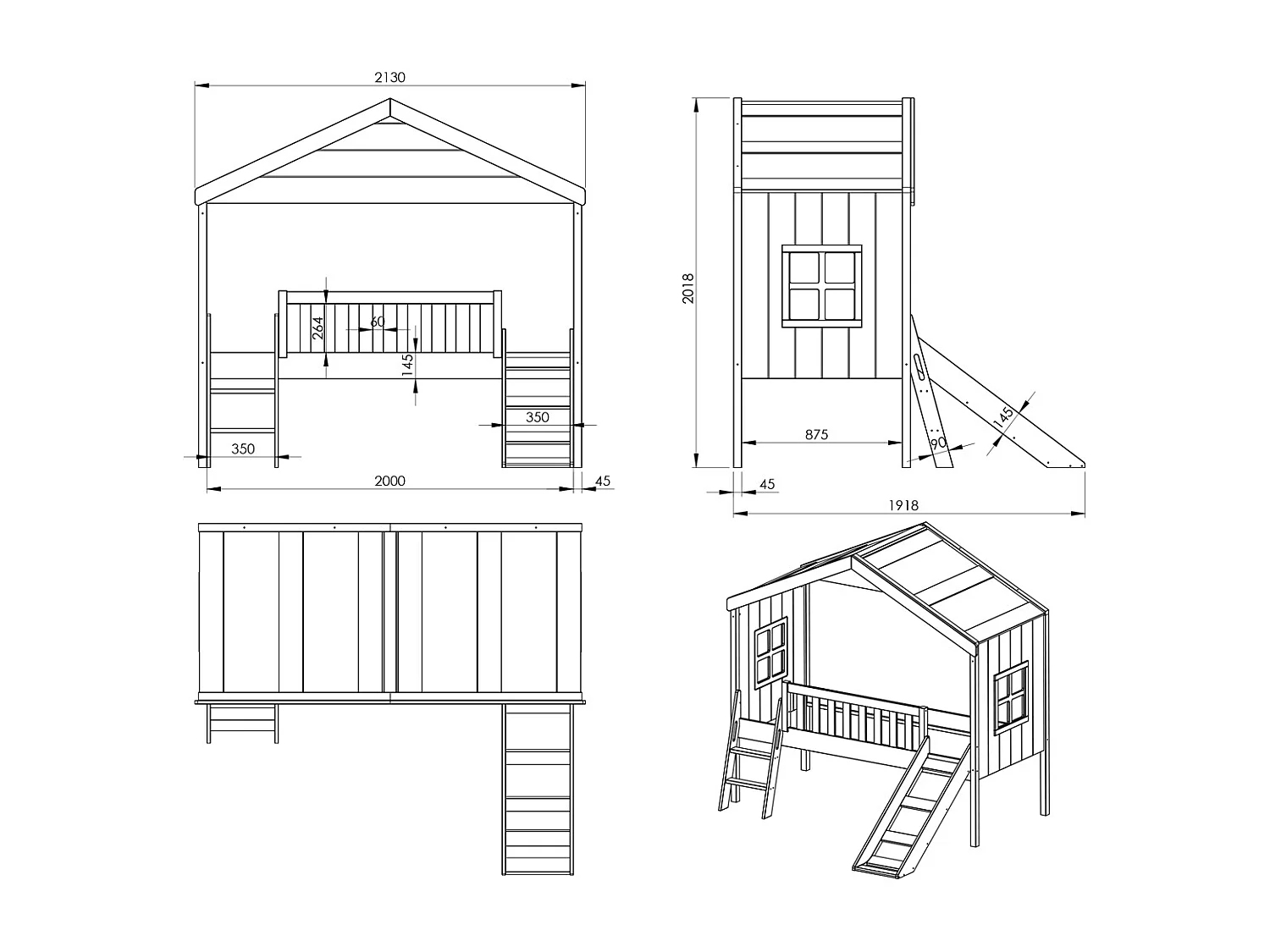 Lit Cabane & Toboggan Enfant "Housebed" 90x200cm Blanc