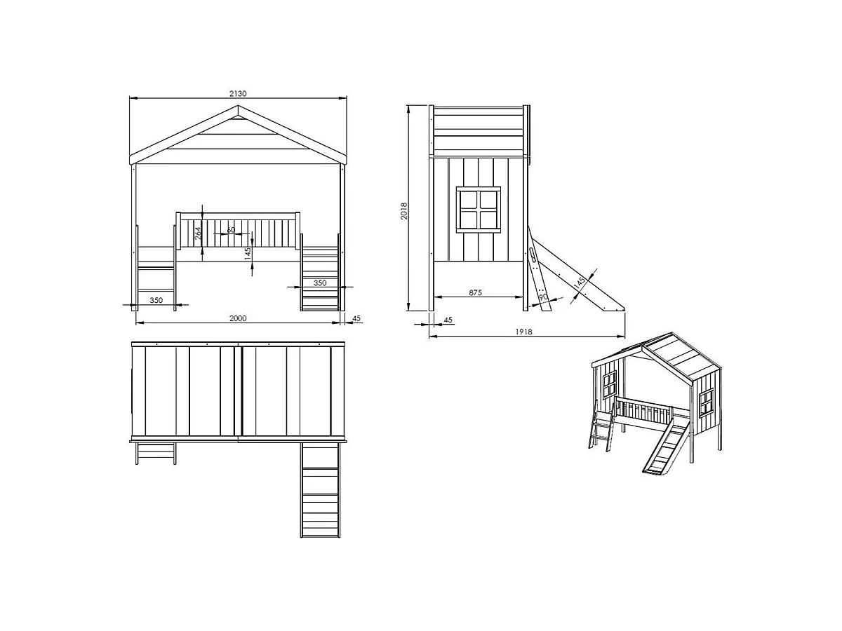 Lit Cabane & Toboggan Enfant "Housebed" 90x200cm Blanc