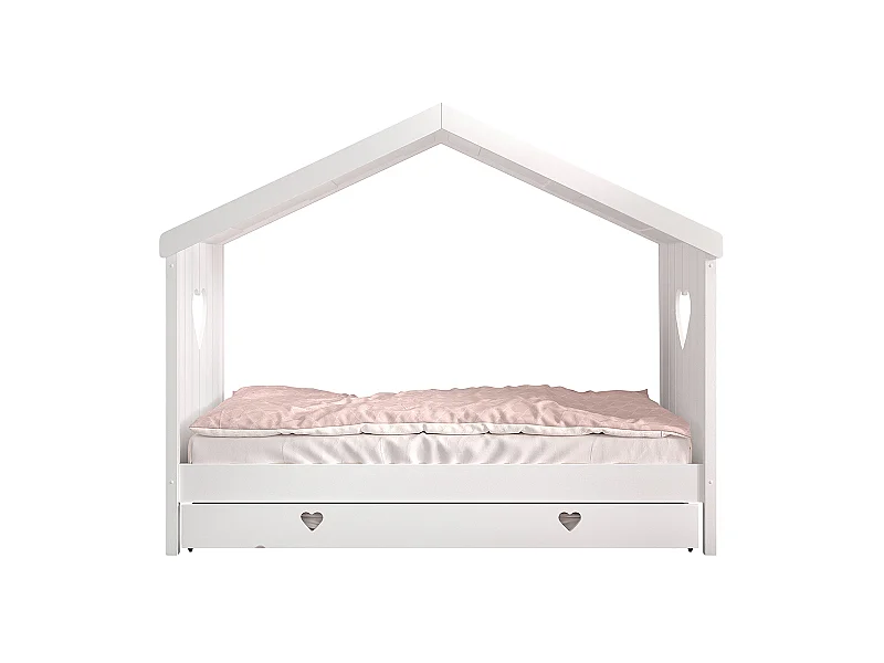 Lit cabane ouvert 90x200 sommier et tiroir inclus Amori Blanc