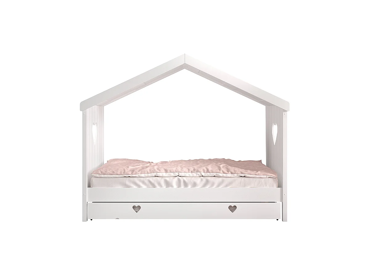 Lit cabane ouvert 90x200 sommier et tiroir inclus Amori Blanc