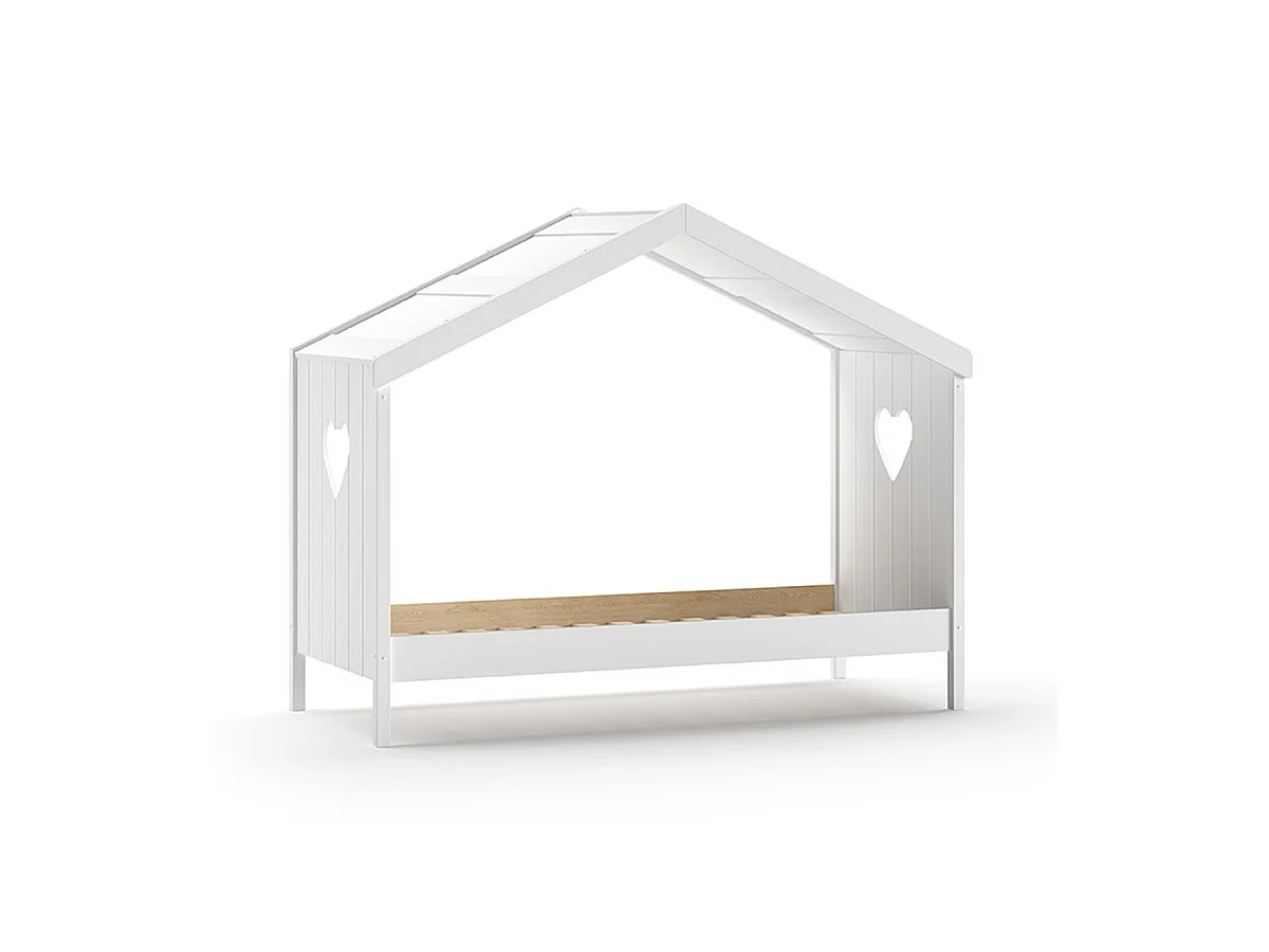 Lit cabane ouvert 90x200 sommier et tiroir inclus Amori Blanc