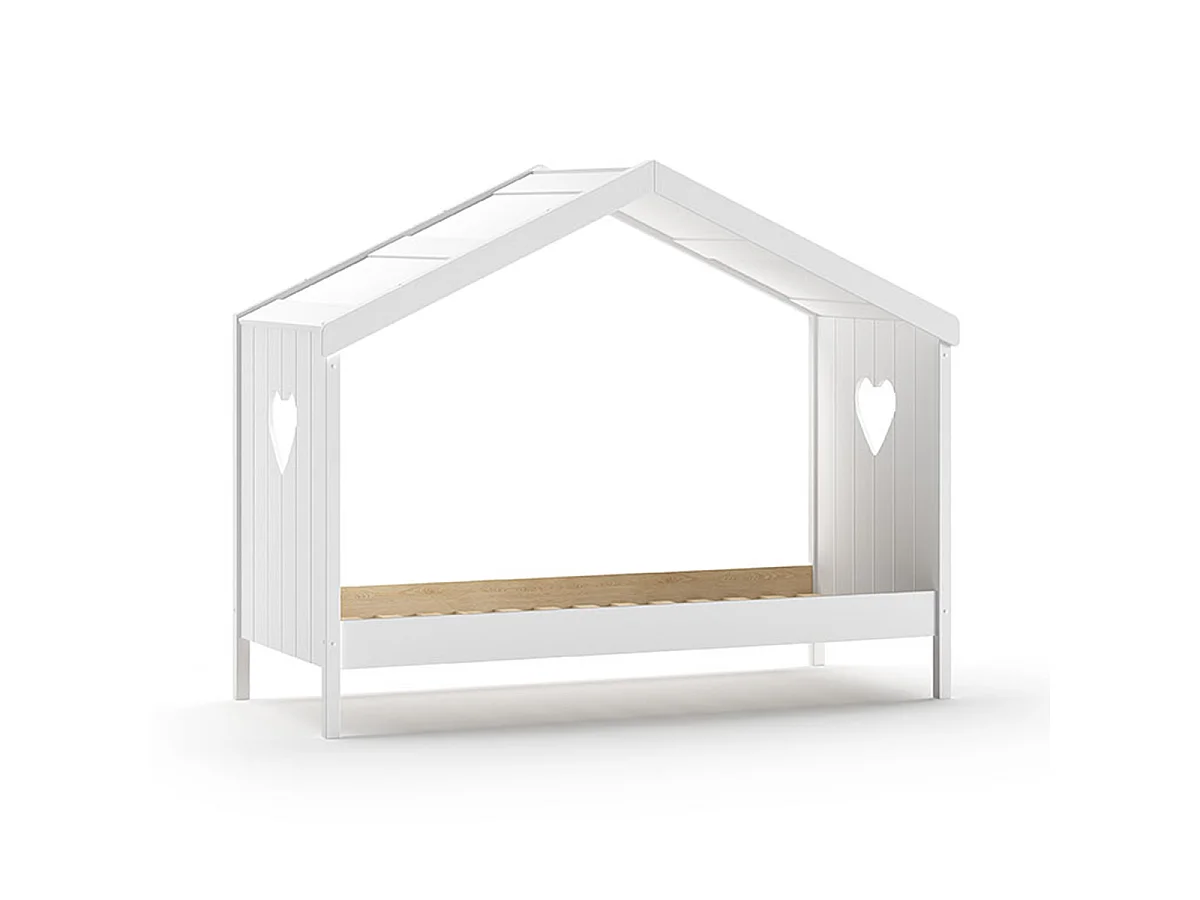 Lit cabane ouvert 90x200 sommier et tiroir inclus Amori Blanc