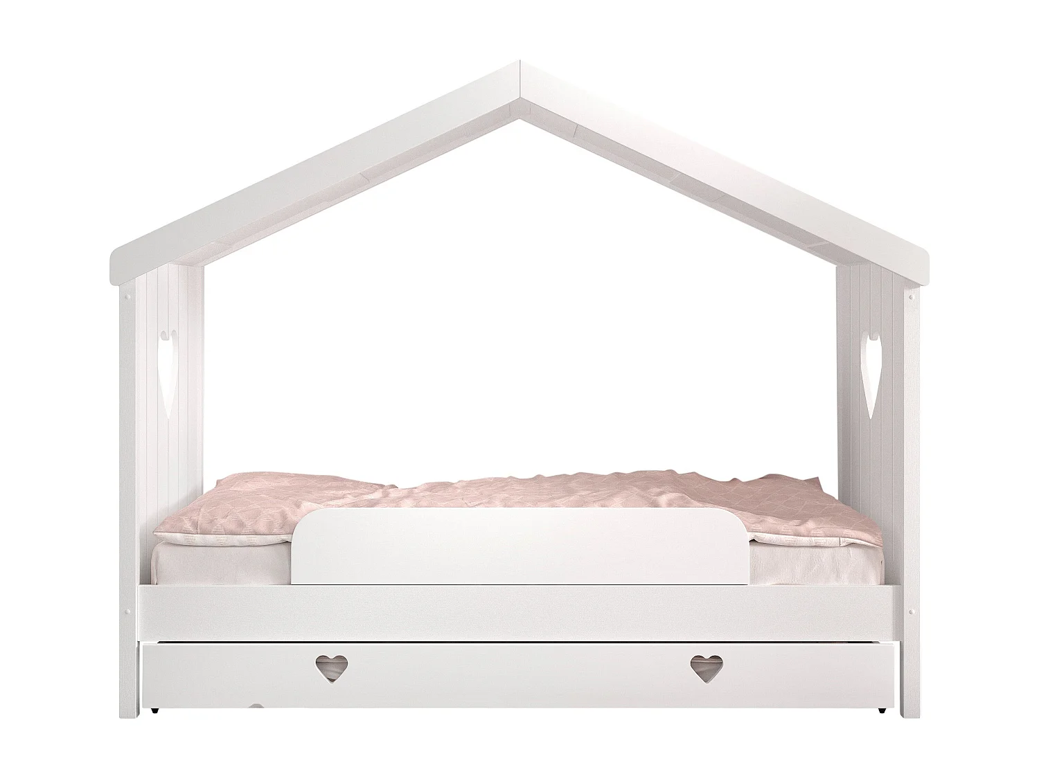 Lit cabane ouvert 90x200 sommier et tiroir inclus Amori Blanc