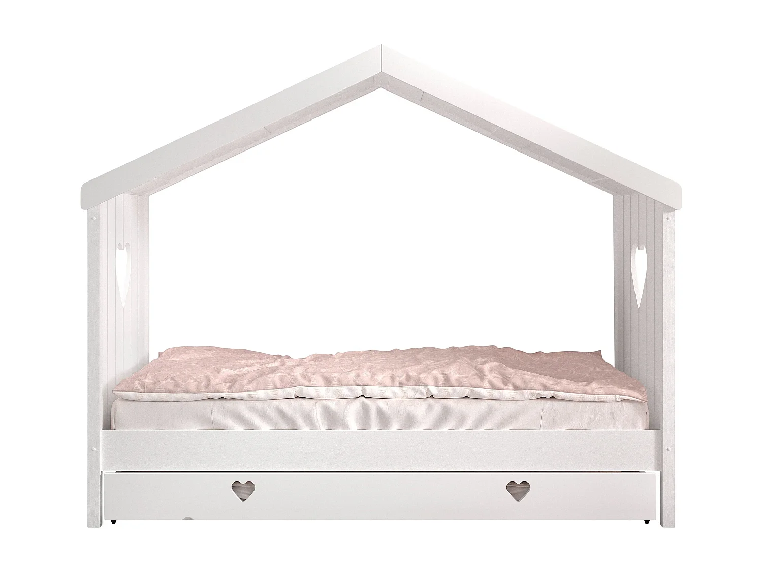 Lit cabane ouvert 90x200 sommier et tiroir inclus Amori Blanc
