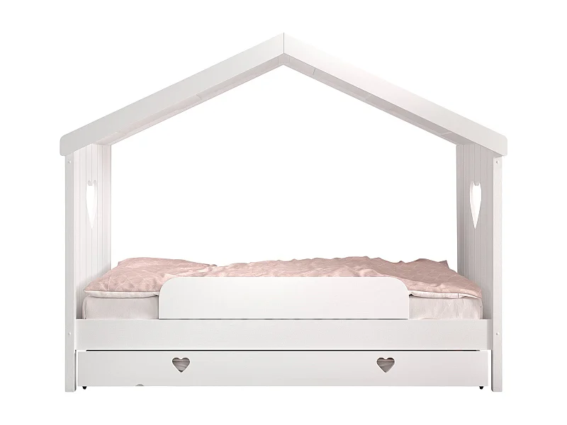 Lit cabane ouvert 90x200 sommier et tiroir inclus Amori Blanc