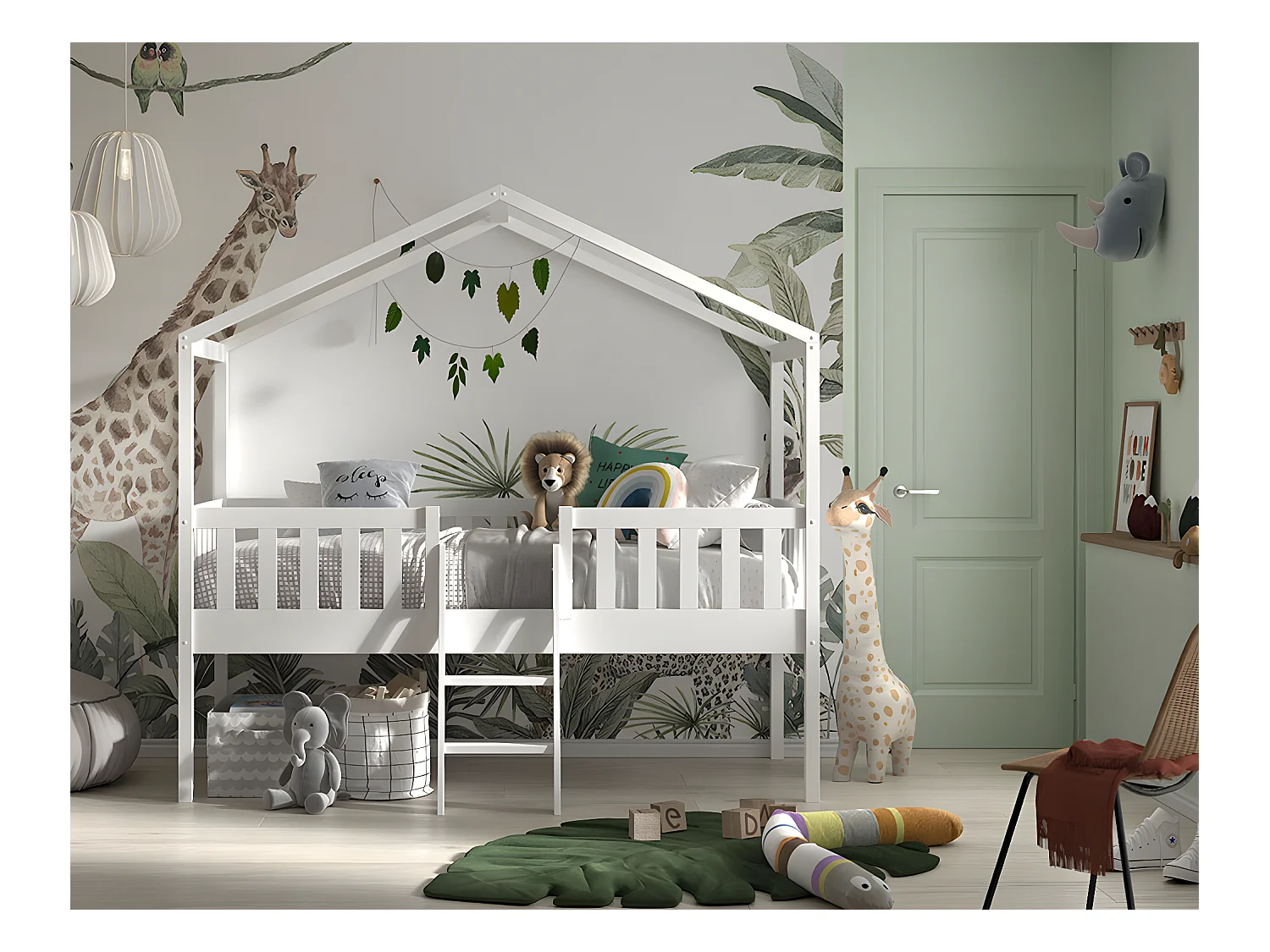 Lit Enfant Cabane & Échelle "Dallas" 90x200cm Blanc