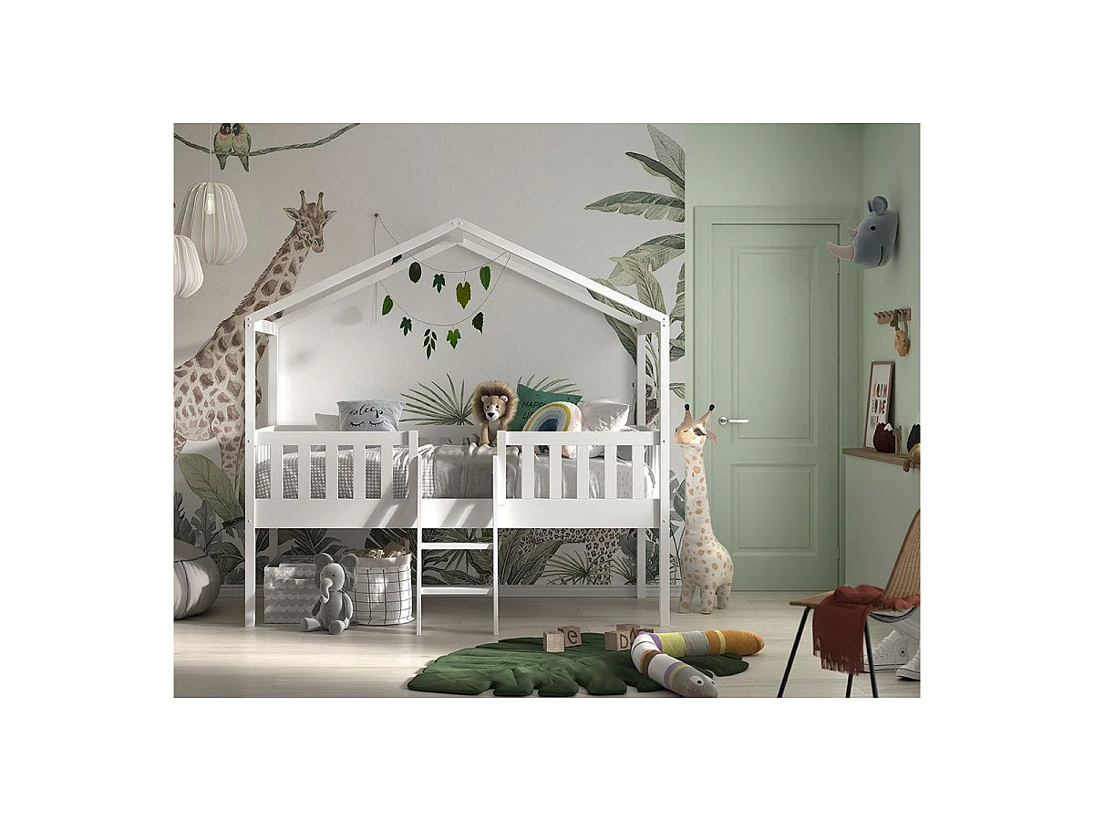 Lit Enfant Cabane & Échelle "Dallas" 90x200cm Blanc