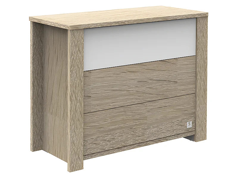 Commode 3 tiroirs Antonin Bois et blanc