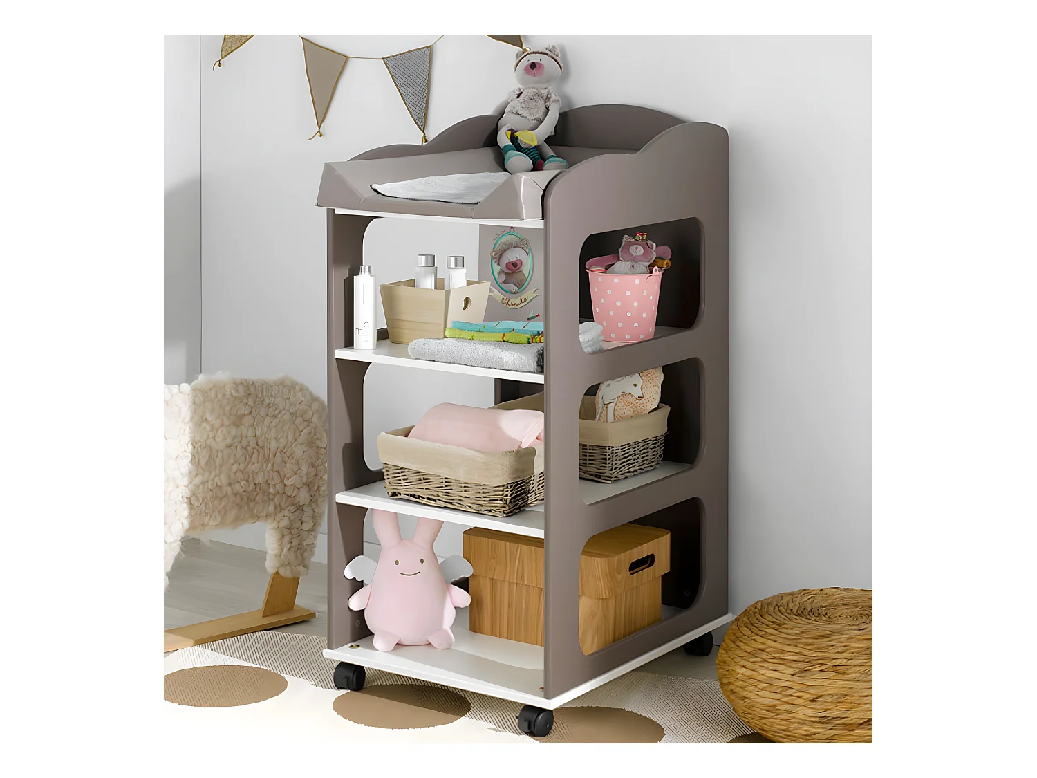 Table à langer Soho Blanc et Taupe