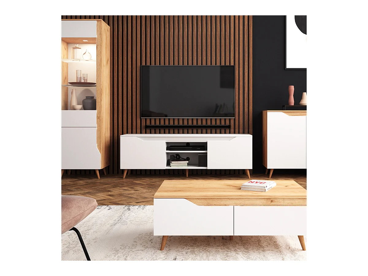 Meuble TV 2 portes 157 cm Jason Blanc