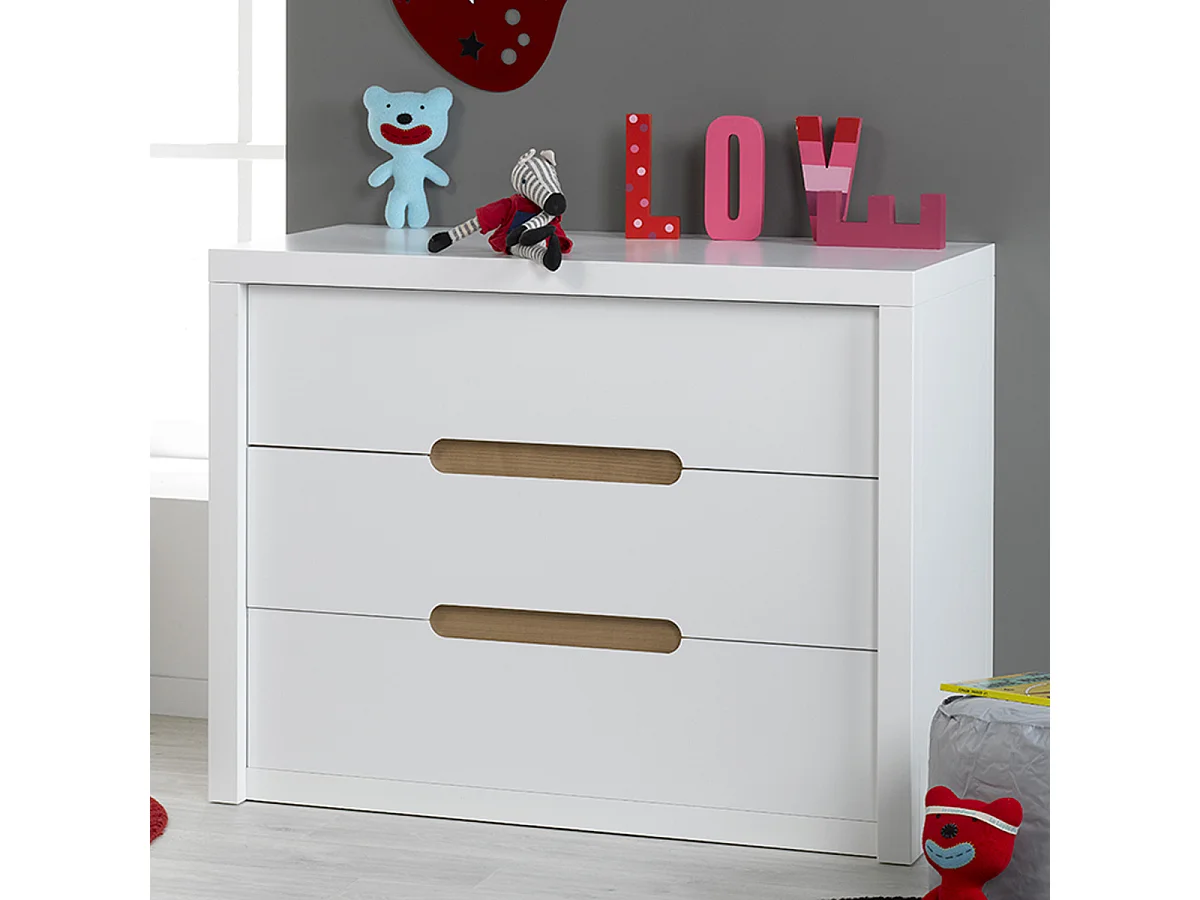 Lit 90x200 et Commode 3 tiroirs Milo Blanc