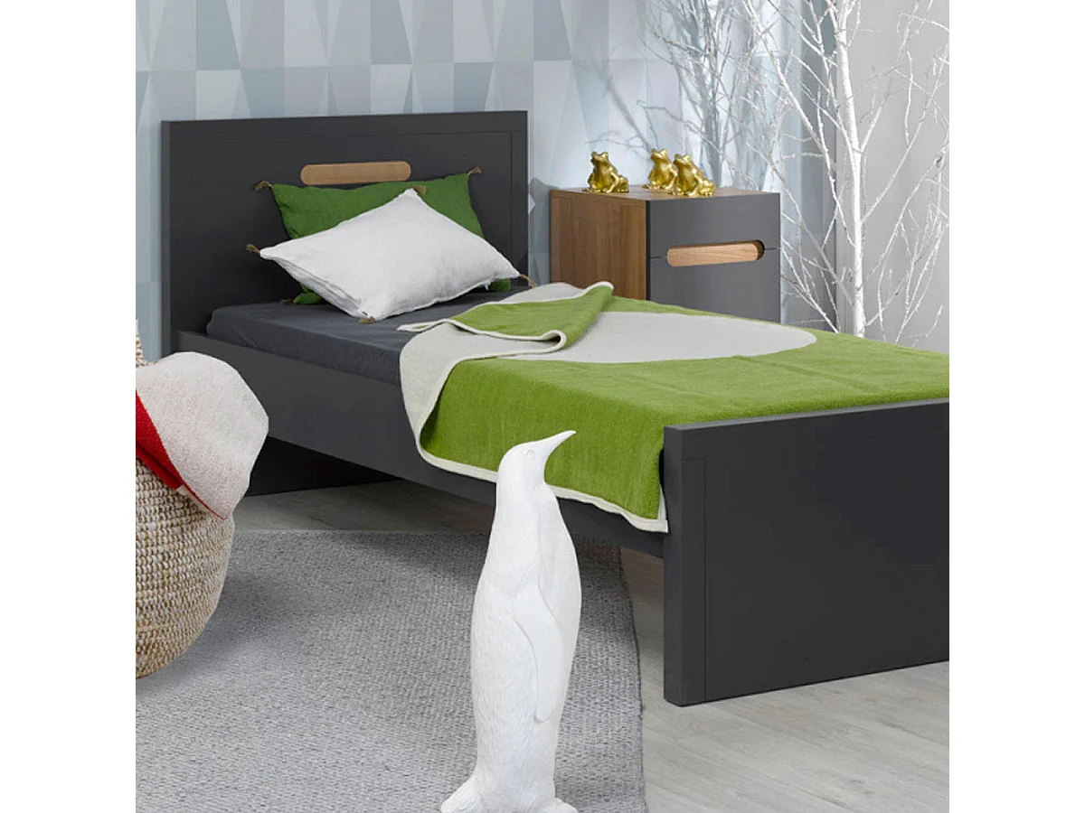 Lit 90x200 et Commode 3 tiroirs Milo Gris