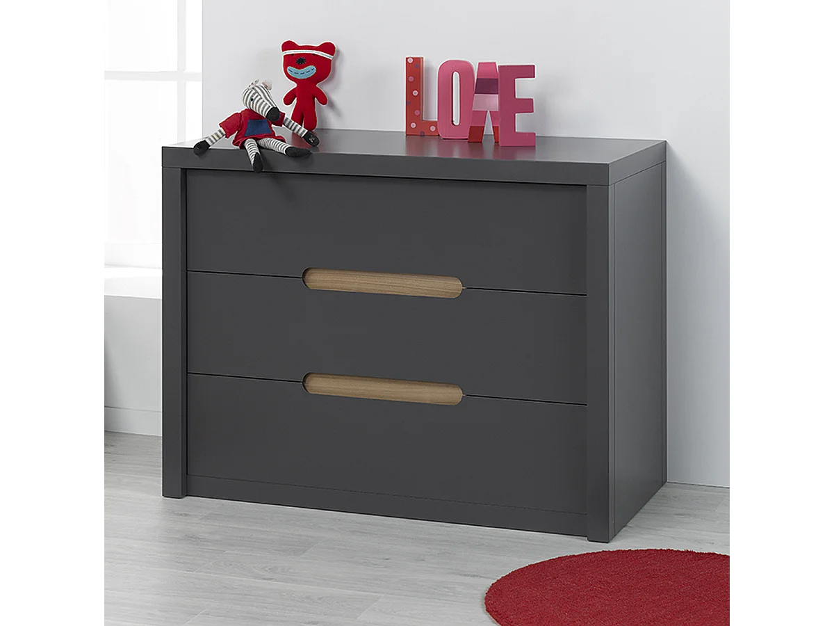 Lit 90x200 et Commode 3 tiroirs Milo Gris