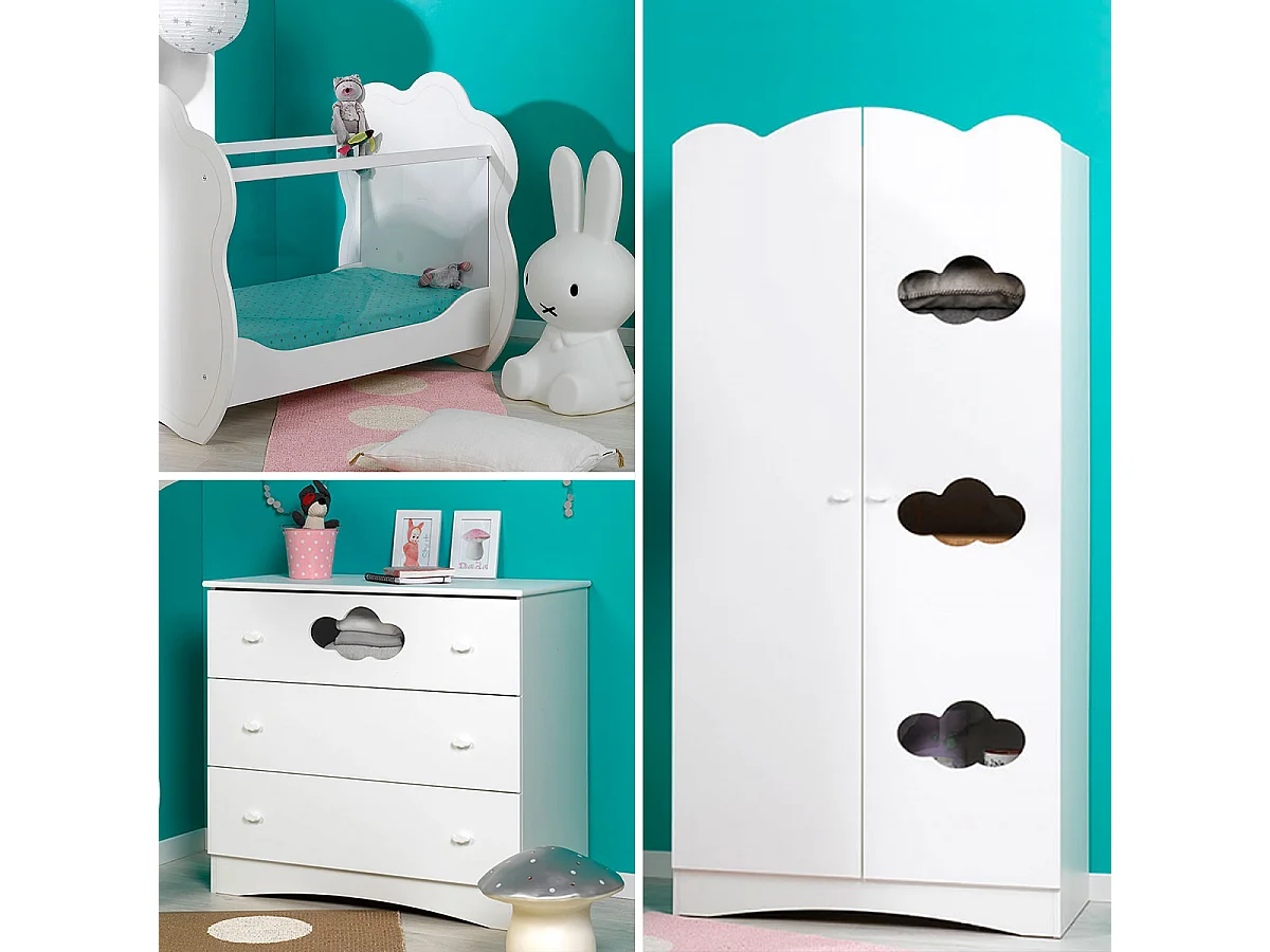 Chambre complète lit bébé - commode à langer - armoire Altéa Blanc