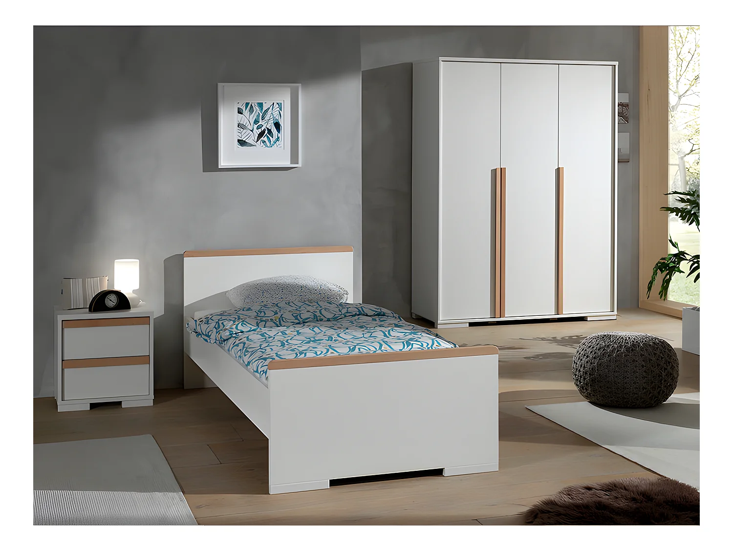 Pack - Lit Enfant, Chevet & Armoire 3 Portes "London" Blanc