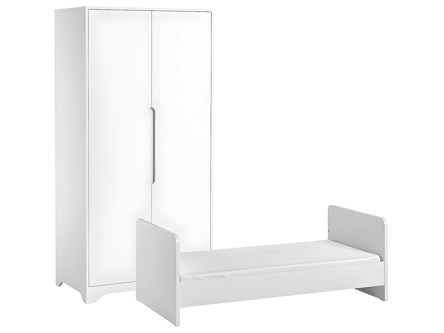 Lit évolutif 70x140 et armoire 2 portes Ova Blanc