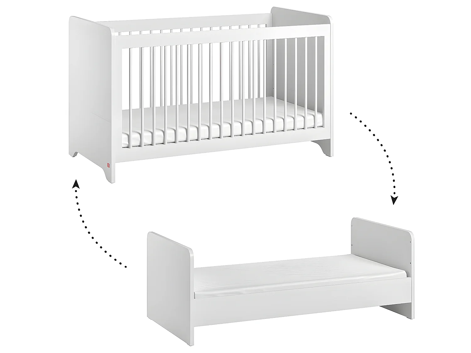 Lit évolutif 70x140 et armoire 2 portes Ova Blanc