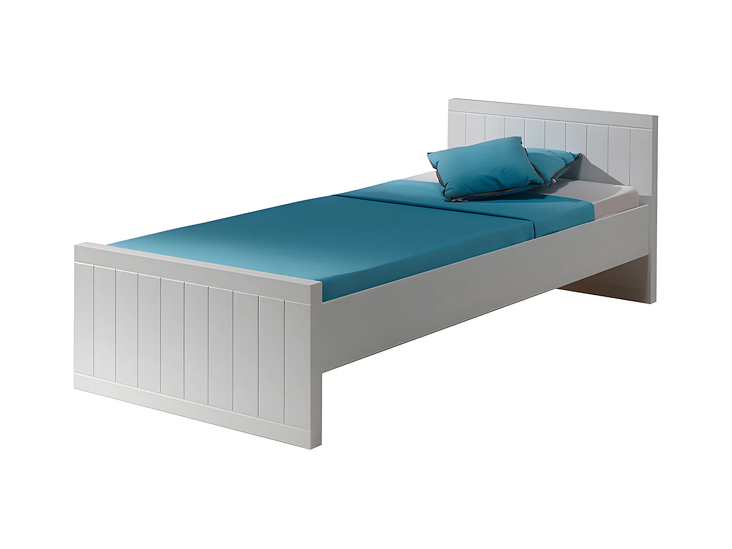 Pack - Lit Enfant, Sommier, Chevet & Armoire "Robin" 90x200cm Blanc