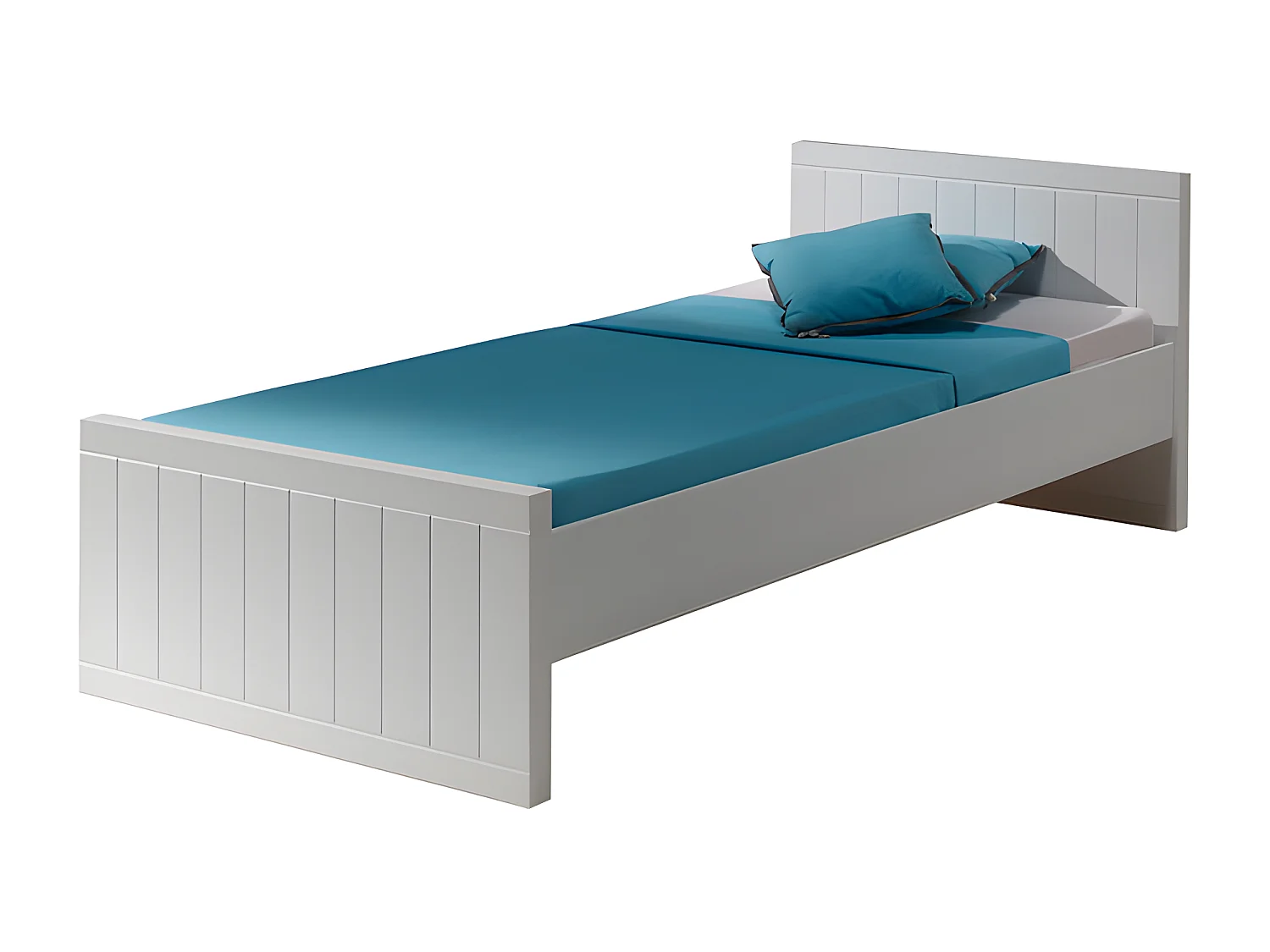 Pack - Lit Enfant, Sommier, Chevet & Armoire "Robin" 90x200cm Blanc