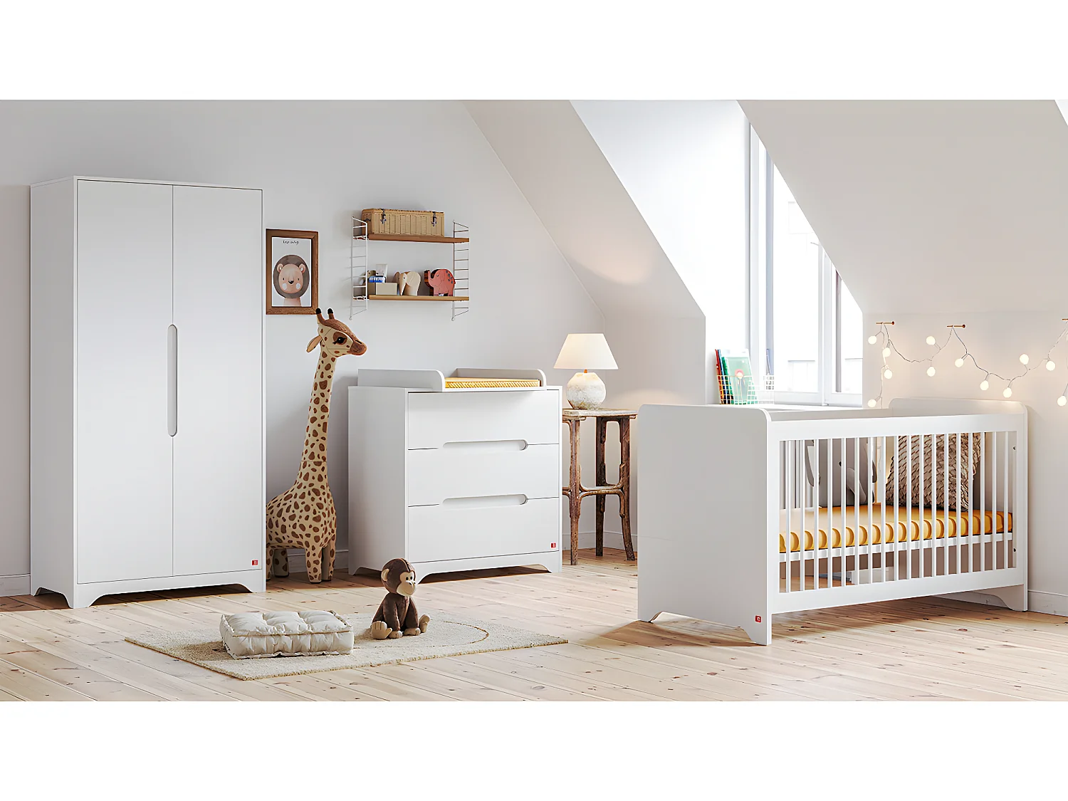 Chambre complète lit bébé 60x120 commode à langer et armoire 2 portes Ova Blanc