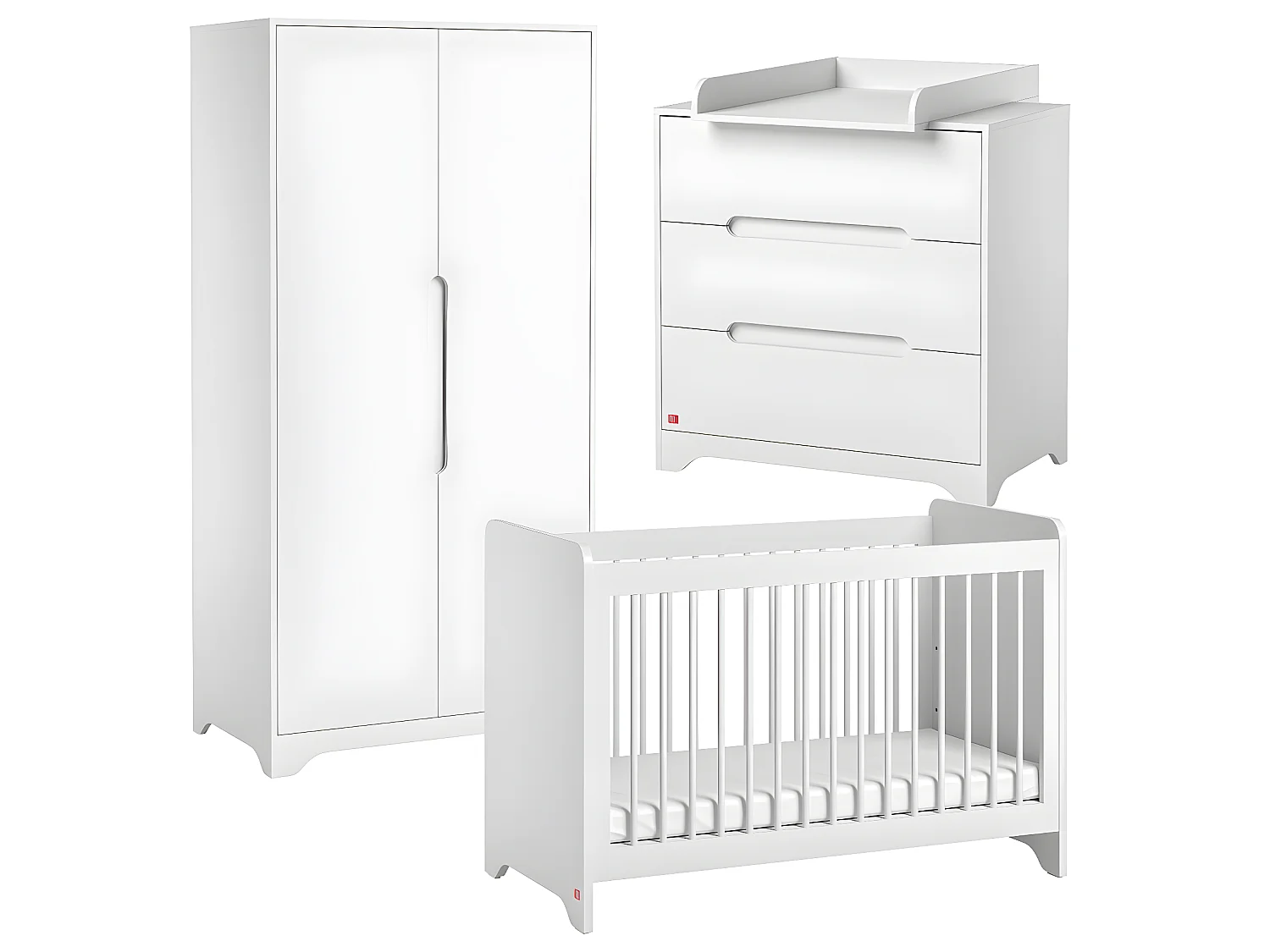 Chambre complète lit bébé 60x120 commode à langer et armoire 2 portes Ova Blanc