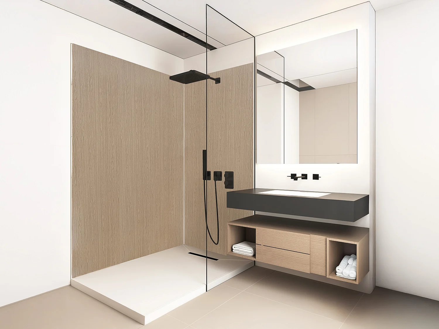 Lot de 2 panneaux muraux de douche effet bois en aluminium avec profilés - L90 x L120 x H210 cm - ENEKO