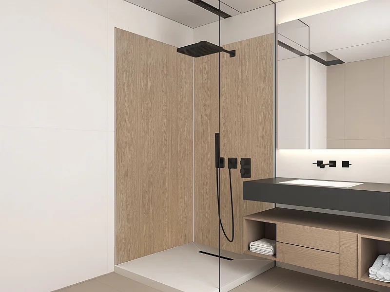 Set van 2 douchewandpanelen met houteffect van aluminium met profielen - 2 x L90 x H210 cm ENEKO