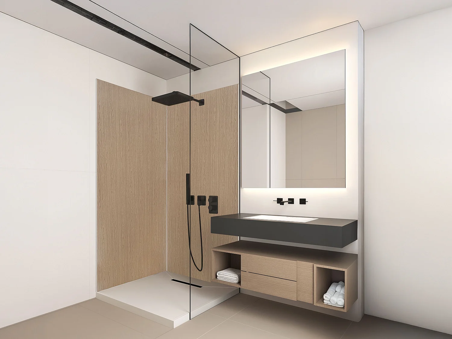 Lot de 2 panneaux muraux de douche effet bois en aluminium avec profilés - 2 x L90 x H210 cm ENEKO