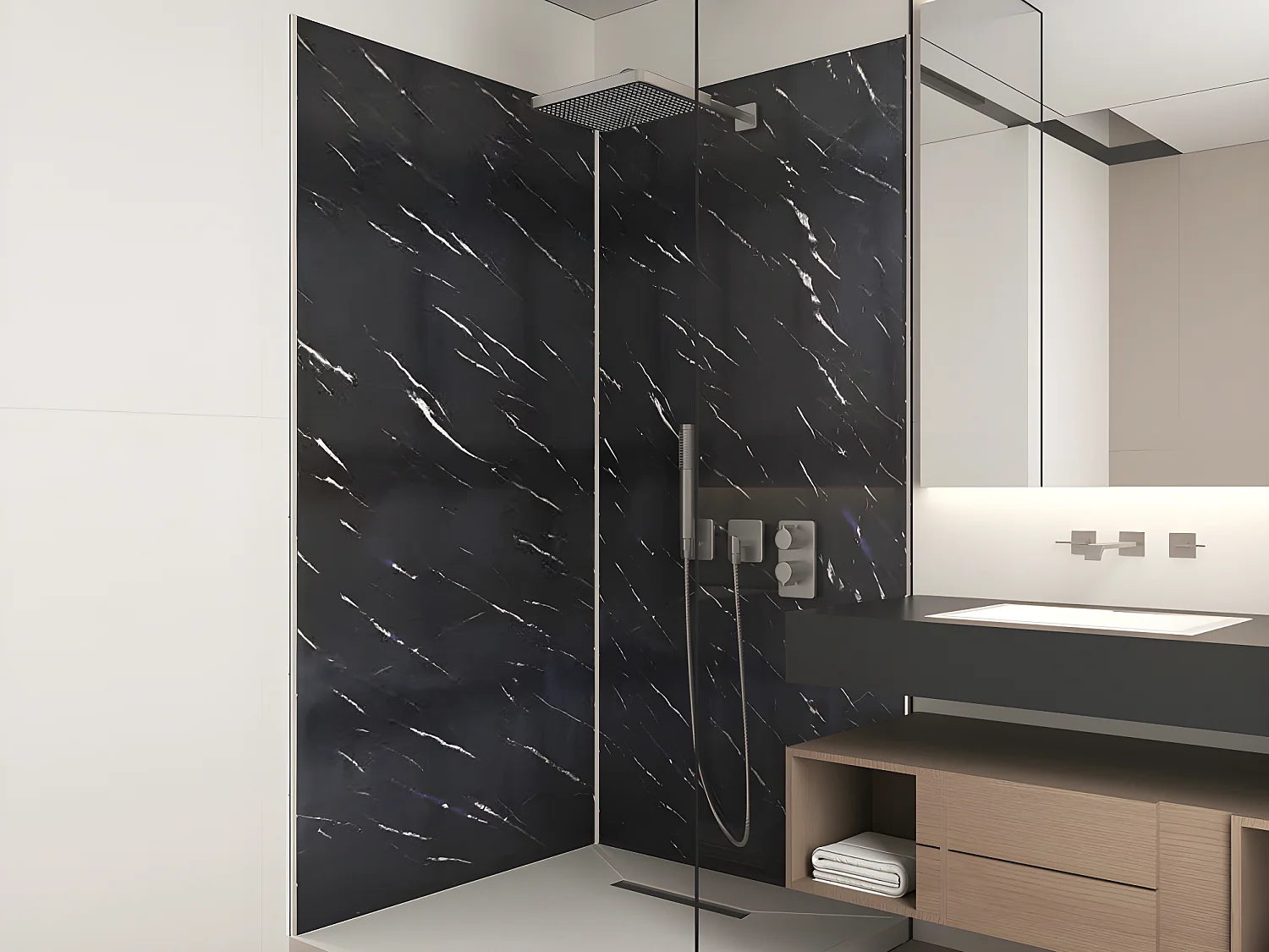 Zestaw 2 paneli ściennych aluminiowych pod prysznic z efektem marmuru z profilami - 2 x szer. 90 x wys. 210 cm - ENEKO
